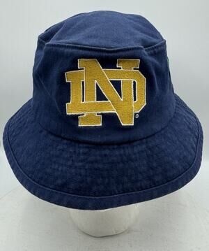 Vintage Yupoong Notre Dame Irish Bucket Cap - Navy - Gold Logo Clover - Flexfit